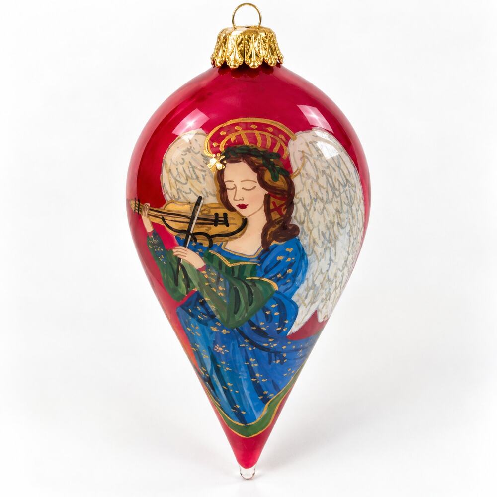 Pier 1 Li Bien 2017 Angel Violin Glass Teardrop Christmas Ornament Boxed
